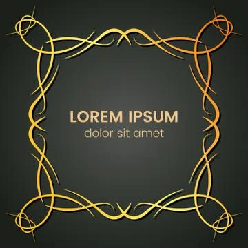 A square golden monogram element on a dark background Stock Illustration
