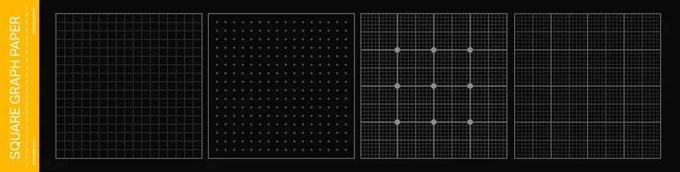 Square graph paper set. Black notebook grid backgrounds with different patt.. イラスト素材