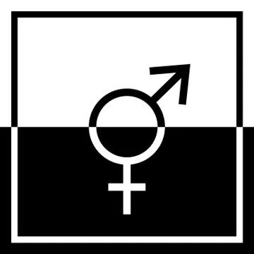 A square graphic illustration of joined black and white male and female symbo Stock Illustration