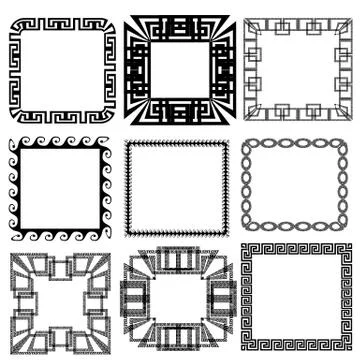 Square greek key meander border frame patterns set. Stock-Illustration
