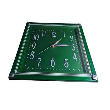 Square Green Analog Wall Clock with White Numerals 스톡 사진