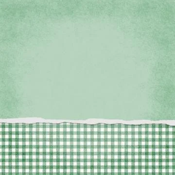 Square Green and White Gingham Torn Grunge Textured Background Stock Illustration