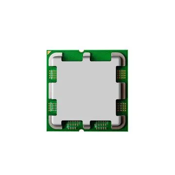Square green microchip module showing its intricate circuitry and contact pads Stock Photos