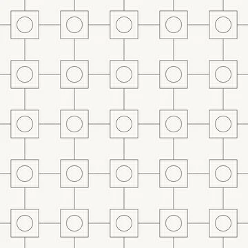 Square grid with inner circular nodes seamless pattern in minimal line design Stockillustratie