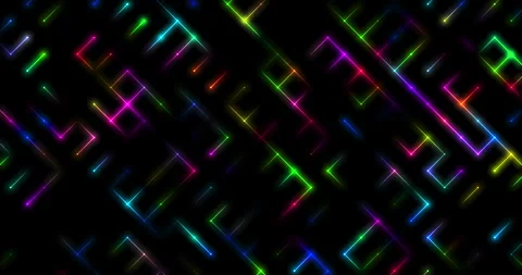 A square grid of multi-colored neon lines and crosshairs flaring up and slow 스톡 동영상 241497812