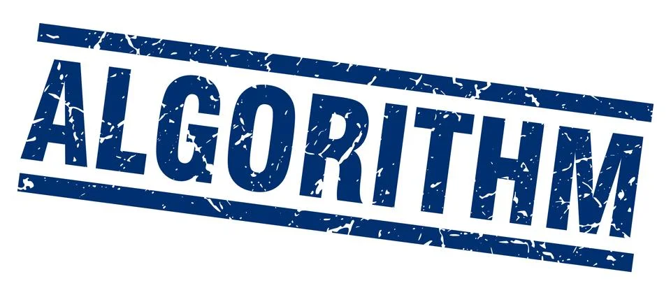 Square grunge blue algorithm stamp Stock Illustration