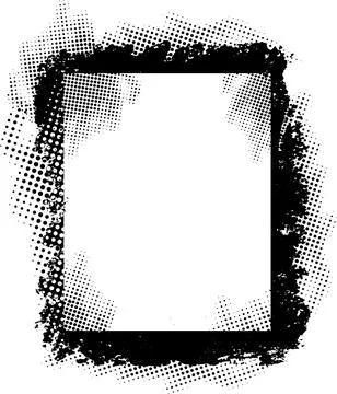 Square grunge frame with a halftone effect, black and white frame Stock Illustration