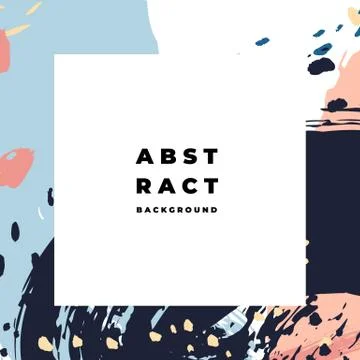 Square hand drawn abstract background with artistic brush strokes and paint Stock Illustration