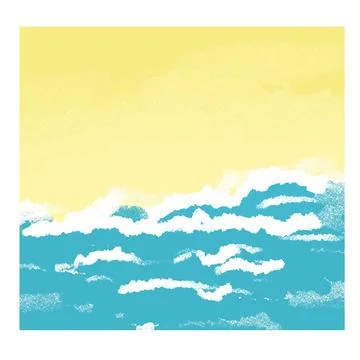 Square hand drawn frame background with yellow beach sand blue ocean water Stock Illustration