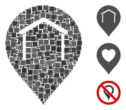 Square Hangar Map Marker Icon Vector Collage Ilustração Stock