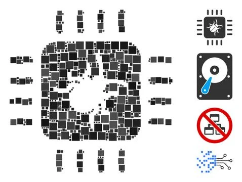 Square Hardware Bug Icon Vector Collage Stock Illustration