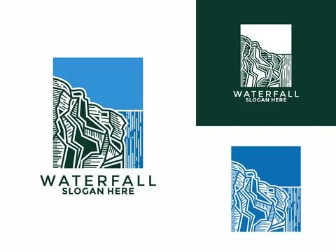Square Hill and Waterfall logo vector. Simple waterfall logo illustration t.. Stock Illustration