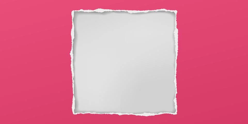 Square hole composition in red paper with torn edges and soft shadow is on Stock Illustration