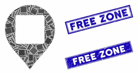 Square Hole Map Marker Mosaic and Distress Rectangle Stamp Seals Illustrazione stock