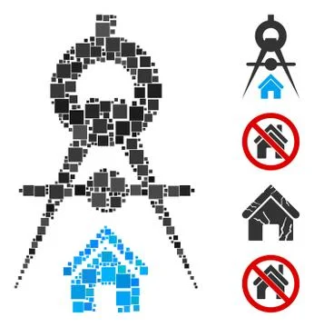 Square House Architecture Icon Vector Collage Ilustración de archivo