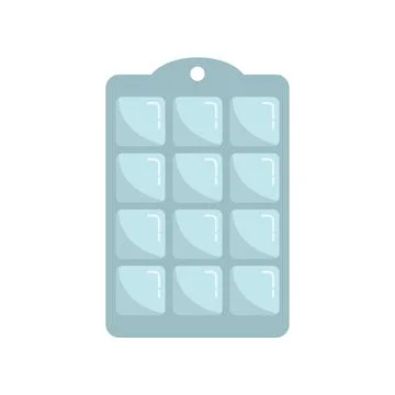 Square ice cube tray icon flat vector. Water container Stock Illustration