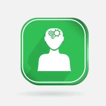 Square icon, man thinks, the gears in head Stock Illustration