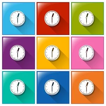 Square icons with clocks Stock Illustration