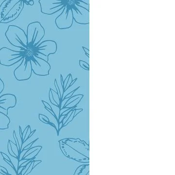 Square image of blue patterned border with flowers and leaves to the left of Stock Illustration