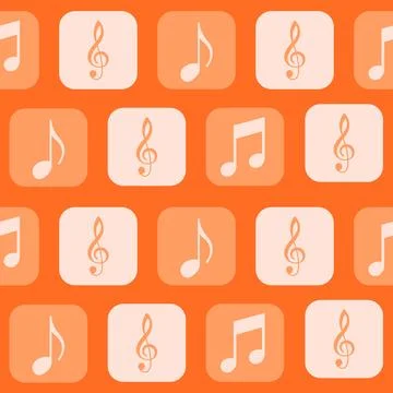 Square image of music notes in round cornered tiles on orange background Stock Illustration