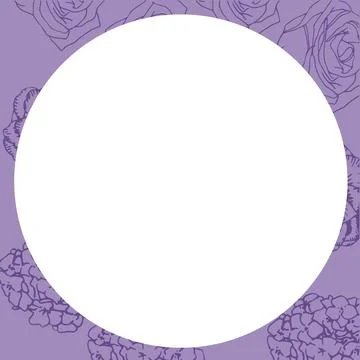 Square image of purple floral patterned border around circular white copy space 스톡 사진