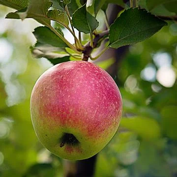 Square image of red side apple on branch Stock Photos