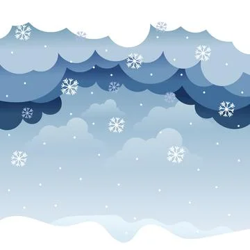 Square image of white and grey clouds with falling snowflakes and snow on Stock Illustration