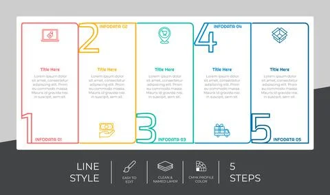 Square infographic vector design with 5 steps &amp; colorful style for presentati Stock Illustration