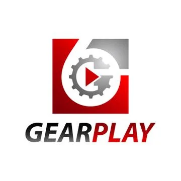 Square inside number six gear media play logo concept design Stock Illustration