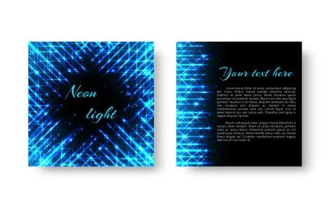 Square invitation with neon light Stock Illustration