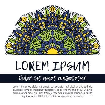 Square invite template. Vector invitation with mandala design element. Round  스톡 일러스트