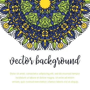 Square invite template. Vector invitation with mandala design element. Round  Stock Illustration
