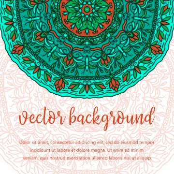 Square invite template. Vector invitation with mandala design element. Round  Stock Illustration