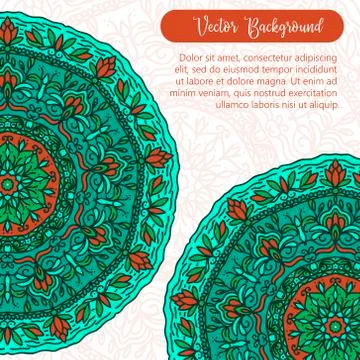 Square invite template. Vector invitation with mandala design element. Round  스톡 일러스트