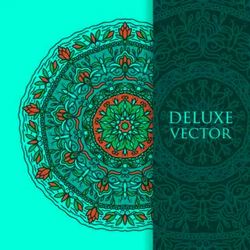 Square invite template. Vector invitation with mandala design element. Round  Illustrazione stock