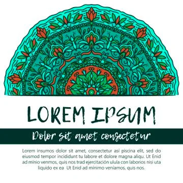 Square invite template. Vector invitation with mandala design element. Round  스톡 일러스트