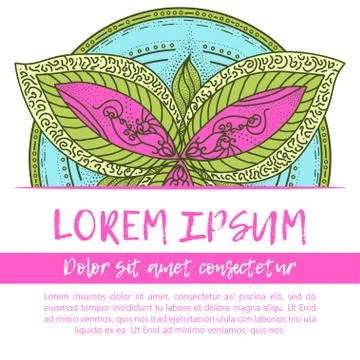 Square invite template. Vector invitation with mandala design element. Round  Illustrazione stock