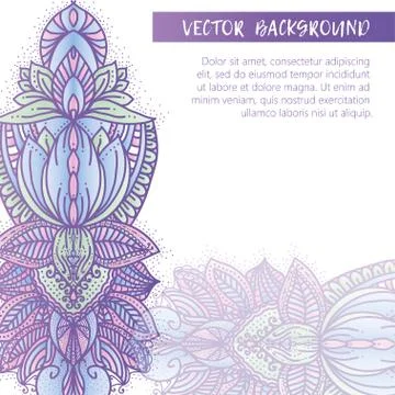 Square invite template. Vector invitation with mandala design element. Round  Illustrazione stock