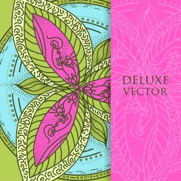 Square invite template. Vector invitation with mandala design element. Round  Stock Illustration