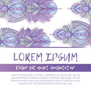 Square invite template. Vector invitation with mandala design element. Round  스톡 일러스트