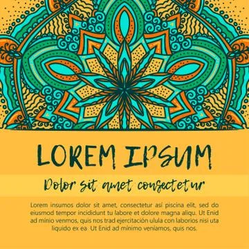 Square invite template. Vector invitation with mandala design element. Round  Illustrazione stock