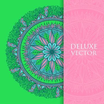 Square invite template. Vector invitation with mandala design element. Round  Stock Illustration