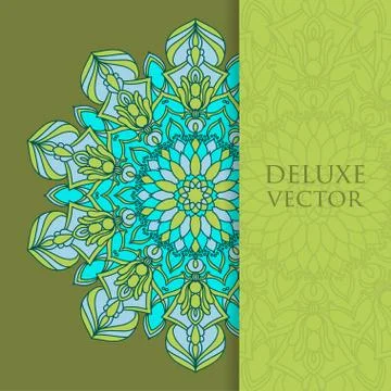 Square invite template. Vector invitation with mandala design element. Round  Stock Illustration