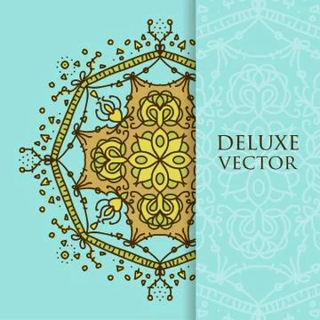 Square invite template. Vector invitation with mandala design element. Round  Stock Illustration