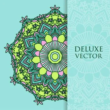Square invite template. Vector invitation with mandala design element. Round  Stock Illustration
