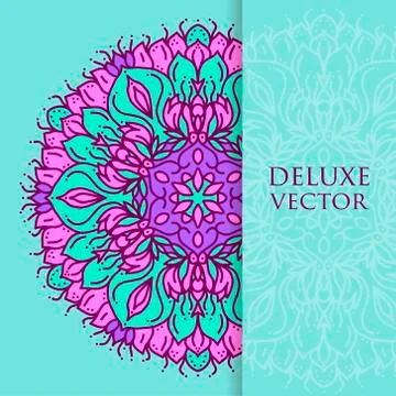 Square invite template. Vector invitation with mandala design element. Round  Illustrazione stock