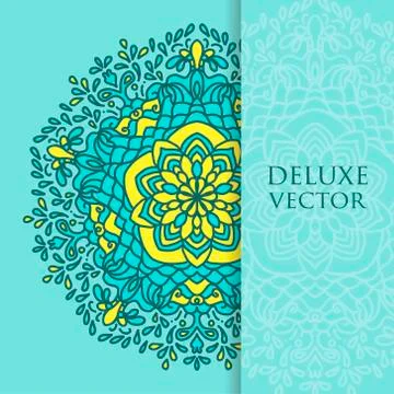 Square invite template. Vector invitation with mandala design element. Round  Stock Illustration