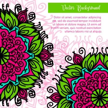 Square invite template. Vector invitation with mandala design element. Round  Ilustración de archivo