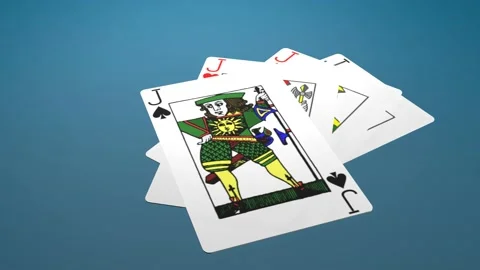 Square of jacks. Four of a kind jacks. Cards falling on table. Poker concept.	 Stock Footage 168878964