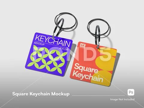 Square Keychain 3D Render Mockup PSD Template